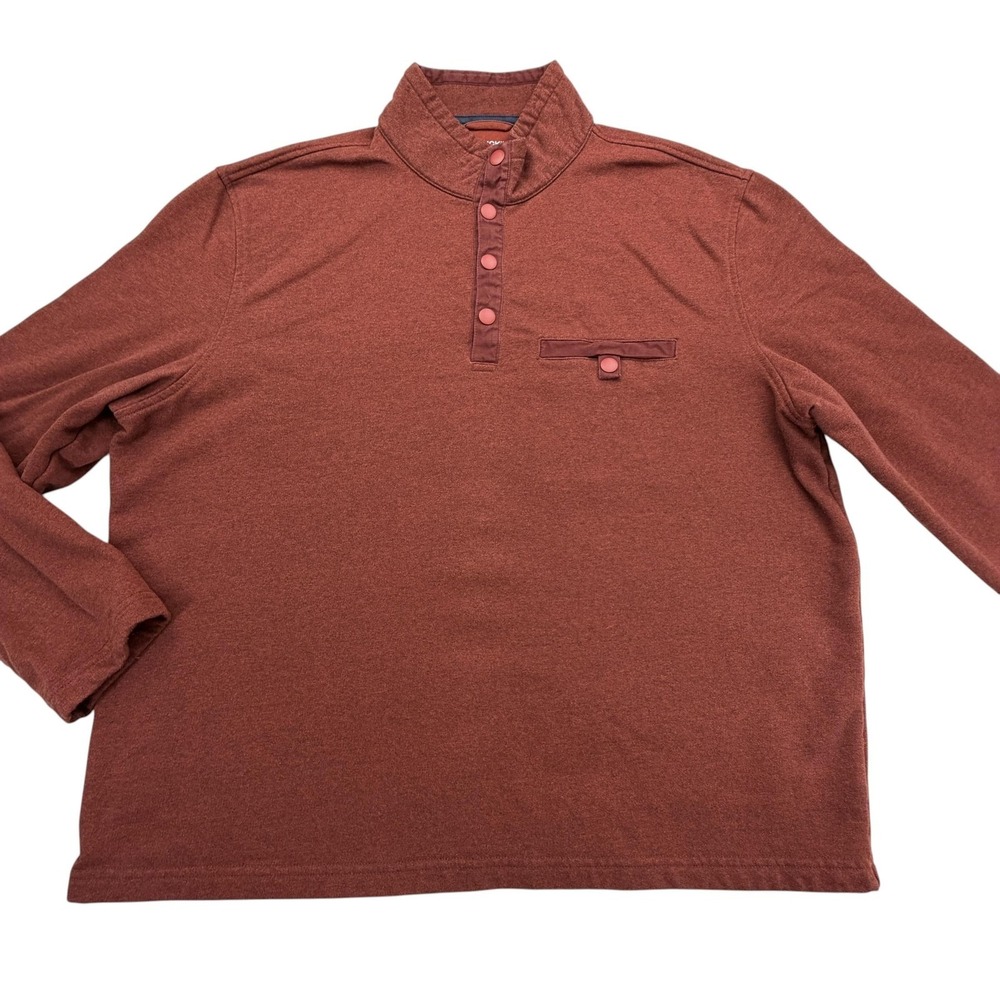 UNTUCKit Pullover Mens 2XL Brown Red Mock Neck Snap Closure Long Sleeve Tagless